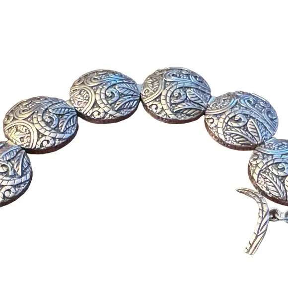 Stunning ornate scroll work design antiqued SILPADA sterling disk link bracelet - Picture 7 of 9